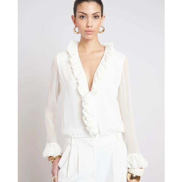 Elie Tahari Ivory Ruffle Silk Shirt - Picture 1 of 7